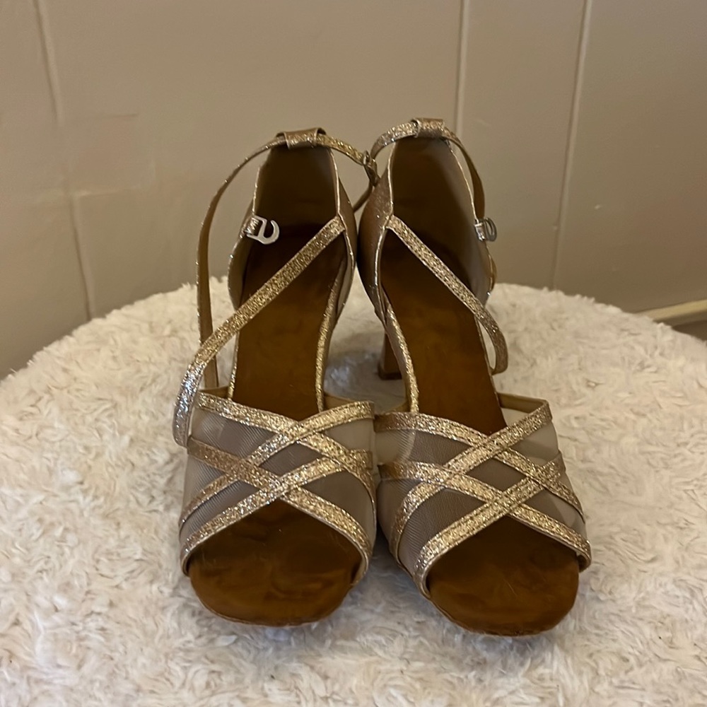 Gold sparkly ballroom shoes
